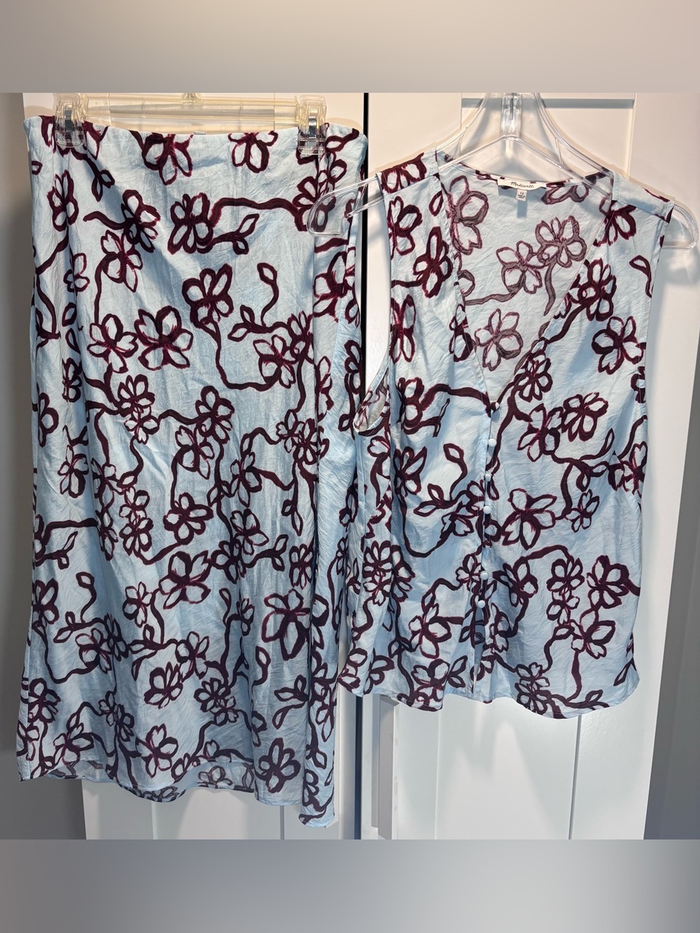 Madewell Set 2-piece Top Bottom Sizes 10-12 Sleeveless Button + Skirt Side Slit